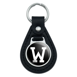 Graphics and More Letter W Initial Black White Black Leather Keychain