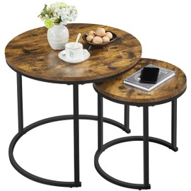 Topeakmart Industrial Round Nesting Coffee Table Set of 2, Circle Coffee Table Nested Sets Sturdy Stacking Table for Living Room Small Spaces Office, Easy Assemble, Rustic Brown