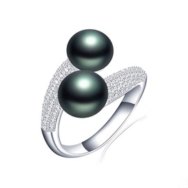 HENGSHENG Pearl Ring Open Twist Stacking Rings for Women Freshwater Bread Pearl with Zirconia Adjustable Crossover Statement Ring Band, Natural Pearl, No Gemstone