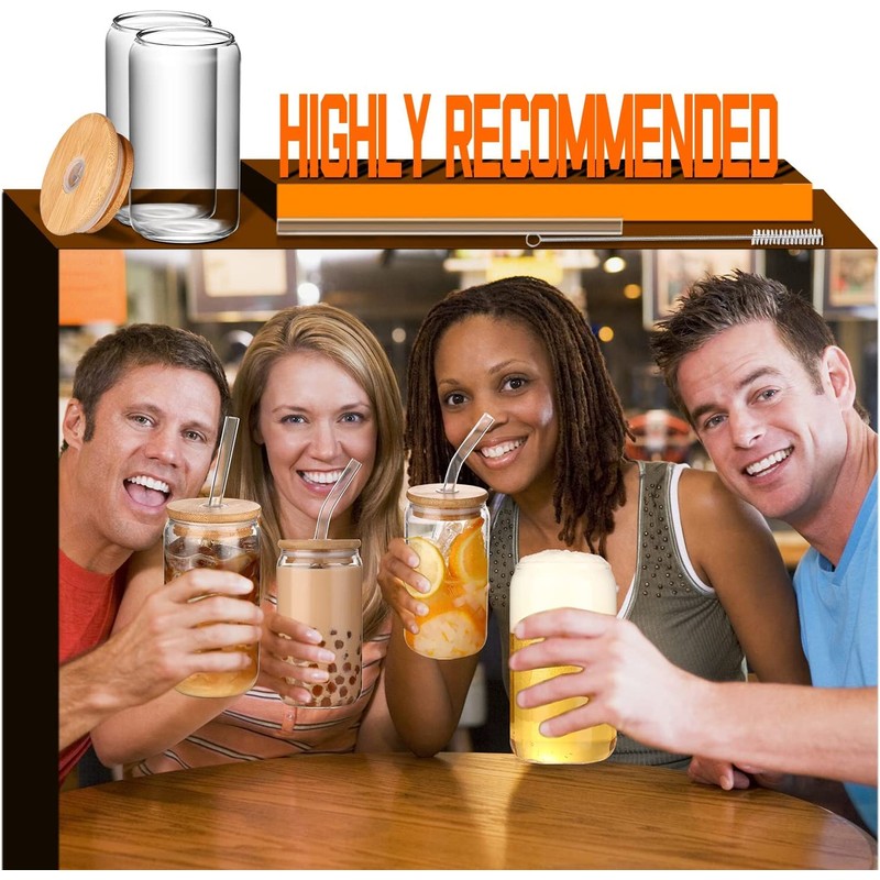 Glass Cups with Lids and Straws 6pcs, 16oz-DWTS Cute Tumber,Beer