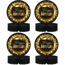 Happy Birthday Table Decoration Centerpieces (4 Pack, Black & Rose Gold), Double-Sided Happy Birthday Centerpieces for Tables, Party Supplies for Elegant Birthday Decorations by PixiPy