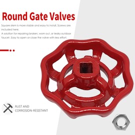 generic 2pcs Round Valve Handle Replacement Gate Valve Hand Wheel,Suitable for 1"" Gate Valves,with M6 Nuts(Square Hole Dia:6.5x6.5mm), Red