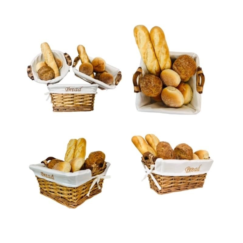 Chattels Round Bread Serving Table Basket with wooden handles and