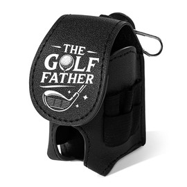 Wrappiness The Golf Father Black Ball Bag - Premium Leather Holder with Clip - Custom Golf Tee Pouch, Unique Gift for Dad, Golfer Accessories for Men