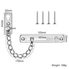 Door Chain Home Door, Door Safety Latch, Safety Chain for Doors, Door Chain Front Door, Door Chain Lockable, Door Security Chain, Door Chain Can Be Operated on Both Sides, 304 Stainless Steel (Silver)