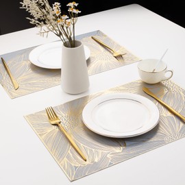 Placemats Set of 6 Gold Rectangular Dining Table Placemat Bulk Vinyl Table Mats for Wedding Holiday Party Anniversary