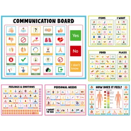 6Pcs Communication Board for Non Verbal Adults Picture Symbol Communication Cards Speech Therapy Tools for Autism Toddlers Kids Aphasia Stroke Patients Hospital Care Home Use Talking Placemats