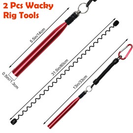 Wacky Rig Tools 2 Pcs with 320 Pcs Wacky O-Rings, Luxiv Wacky Worm Tools for Fishing Worm Rig Tool Kits Fishing Rigging Tool for Clip Baits Tools with Keychain (Black+red)