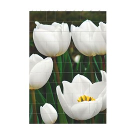 Rompecabezas de bloques de ladrillo de arte 3D, bloques de construcción creativos, decoración de computadora, rompecabezas de tulipanes blancos, estampado de flores, 37 piezas