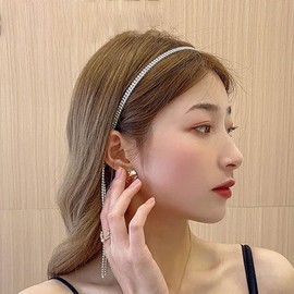 YienDoo Wedding Crystal Headband Silver 2 Row Rhinestone Hair Hoop Tassel Crystal Bridal Headpiece Sparkling Rhinestone Headhoop Hair Accessories for Women Girls