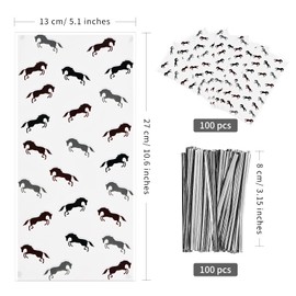 Lecferrarc 100 Pcs Horse Treat Bags Horse Print Cellophane Candy Bags Cowboy Party Favors with Twist Ties for Birthday Party Supplies