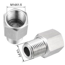 uxcell Pipe Fitting Reducer Adapter 1/4 PT Male to M14X1.5 Female, Stainless Steel for Water Oil Air Pressure Gauge