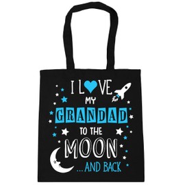 Hippowarehouse I Love My Grandad to the Moon and Back (Blue) Tote Shopping Gym Beach Bag 42cm x38cm, 10 litres