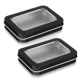 Bewudy Travel Qtips Case, 2 PCS Small Floss Picks Case, Portable Cotton Swab Holder Metal Storage Box with Dustproof Lid for Cotton Swabs, Floss, Hair Ties, Small Items(Black)