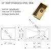 Gold Wet Bar Sink, 10 x 18 Undermount Bar Sink