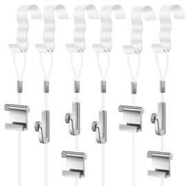 Dunzy 10 Pcs Picture Rail Hanging System Kit Picture Rail Hooks Molding Hangers with Invisible Nylon Cord and Adjustable Hooks for Exhibition, Art Gallery Supplies, White