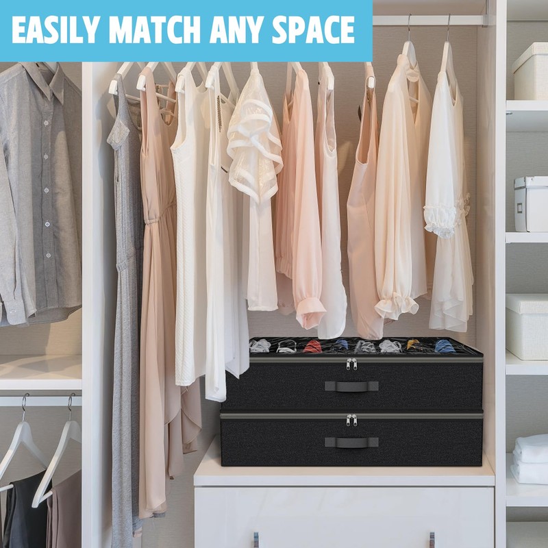 Under Bed Shoe Storage Organizer for Closet, Fits 32 Pairs