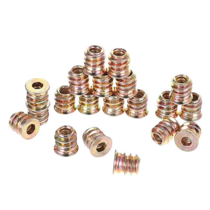 20Pcs M5 Threaded Inserts for Wood, M5x10mm Furniture Nuts Carbon