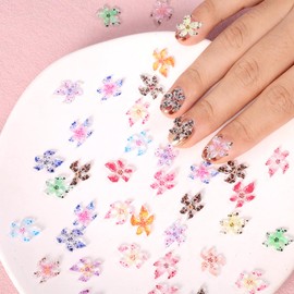 BOXOB 60pcs Flower Nail Charms, Resin 3D Hawaii Flowers Nail Charms Colorful Summer Floral Art Decor Supplies for Women Manicure Decorations