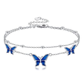 POPLYKE ankle bracelets for women 925 Sterling Silver butterfly anklet ankle bracelet