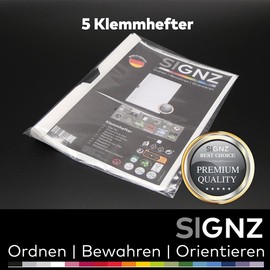 SIGNZ Clamp Binder DIN A4, Pack of 5, White, for up to 30 Sheets, CO2-Neutral, Made in Germany