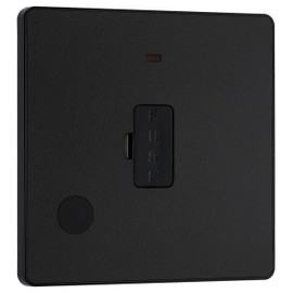 BG Electrical Unswitched Fused Connection Unit with LED Power Indicator and Flex Outlet, Fused Spur FCU, Double Pole, Screwless Front Plate, Round Edges, Evolve, Matt Black, 13A, PCDMB54B