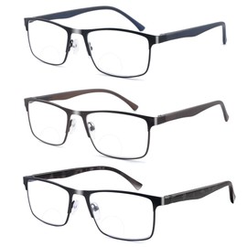 Ryegis Pack 3 Bifocal Reading Glasses For men,Blue Light Blocking Computer No line Reader 1.25