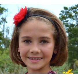 Girls Pearl Chiffon Flower Elastic Headband (RED)