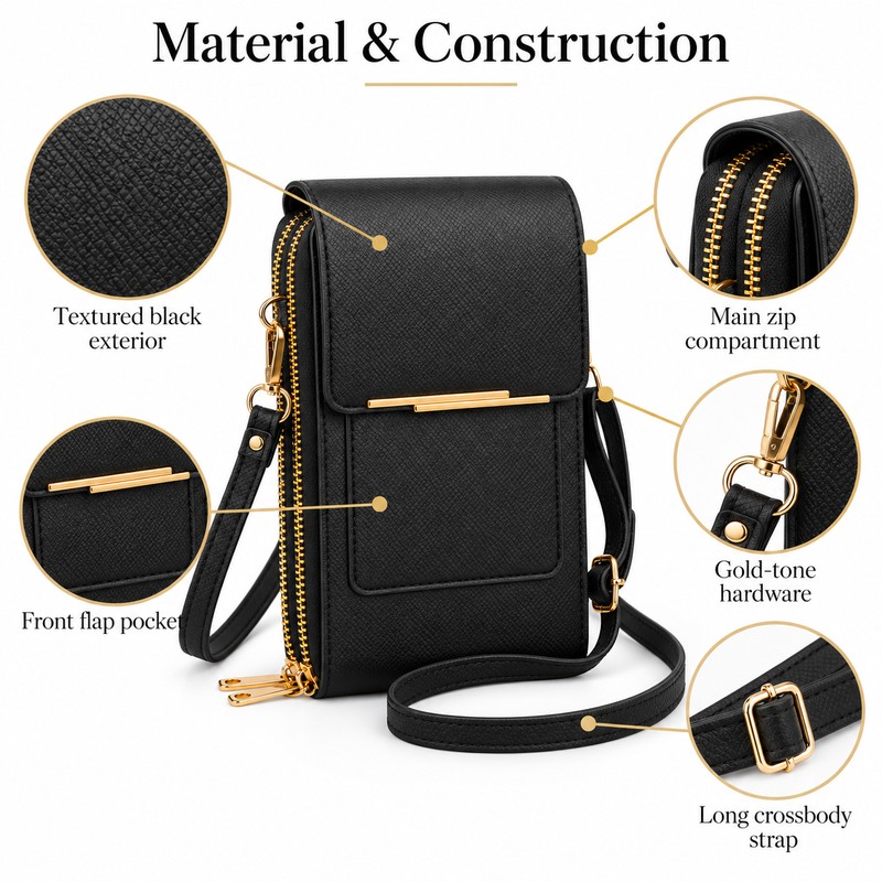 Touchscreen Phone Crossbody Bag for Women – Sequined PU Wallet