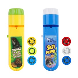 IGEAIIE 2-Pack Wild Animal & SeaWorld Torch Projector for Kids, Kids Torch with 6 Discs and 48 Images, Animal Toys for Kids, Educational Dinosaur Projector, Fun Flashlight for Kids, Ages 3-7