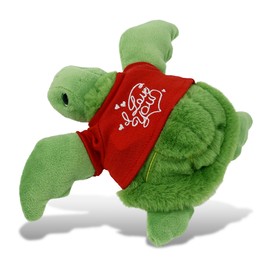 DolliBu I Love You Valentine Plush Green Sea Turtle - Cute Stuffed Animal with Red Shirt and Name Personalization Gift for Valentines Day, Birthday, Anniversary, Romantic Date - 6.5 Inches