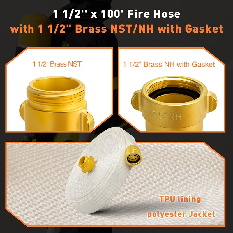 Ceelpeopar 100FT Fire Hose, 1-1/2" ID, 1.5 inch fire hydrant