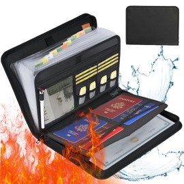 Accordion File Organizer, 12 Pocket Expanding File Folder with Multi Pockets Fireproof Folder with Zipper & Labels Portable Business Fire Safe Storage for Letter A4 Files and More