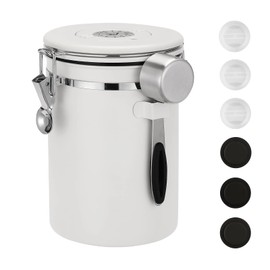 ShanSon Coffee Canister Airtight Coffee Container Stainless Steel Coffee Bean Storage Container with Scoop Coffee Canister for Beans Grounds Sugar Flour Tea Cereal,22OZ, White