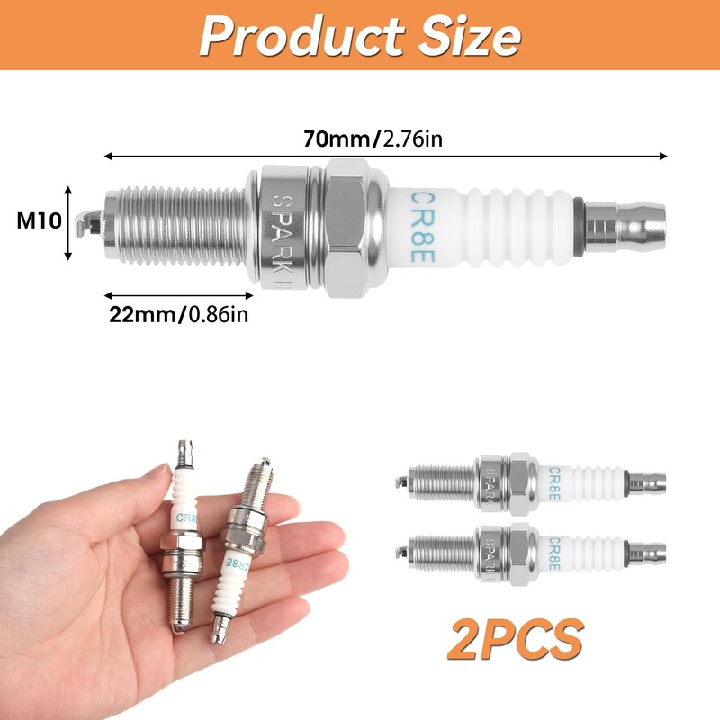 2PC CR8E Spark Plug Replacement, Motorcycle Engine Spark Plug with