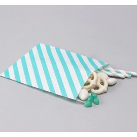Factory Direct Craft Paper Treat Bags Aqua Stripes - 100 Pack