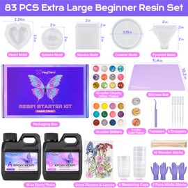 HeyClear Epoxy Resin Molds Silicone Start Kit -18 oz Super Clear and Hard Resina Complete Craft Accessories and Supplies Set for Beginner Casting Art, DIY Creation