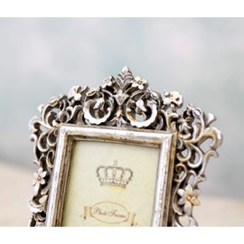 Akizuki Boeki Silver CX0033 W 5.1 x D 0.8 x H 2.4 inches (13 x 2 x 6 cm), Royal Salon Petite Photo Frame, Deco Flower