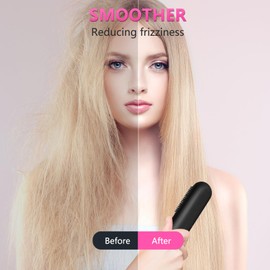 Cordless Straightening Brush, Rechargeable Ionic Straightening Brush, Wireless and Portable Straightening Brush, Women's Mini Straightener for Home & Travel (Black)