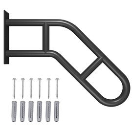 Wall Mount Hand Rails for Outdoor or Indoor Steps Stair Railing Metal Heavy Duty Non-Slip 1-3 Step Safe Bars U-Shape Safety Handle Powder Coated Grab Porch Courtyard Doorways Black 23in