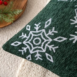 MIULEE Pack of 2 Christmas Dark Green Decorative Throw Pillow Covers 18x18 Inch Soft Chenille Pillow Cases with Snowflake Embroidery Farmhouse Couch for Home Decor Sofa Bedroom