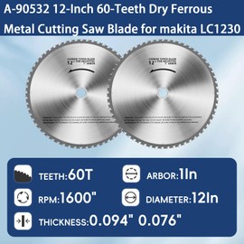 A-90532 12-Inch 60-Teeth Cutting Saw Blade.for makita LC1230 Metal Cutting Circular Saw Blade.Makita Metal Saw Blades Design Ensures Balanced Cutting with Minimal Vibration and Noise