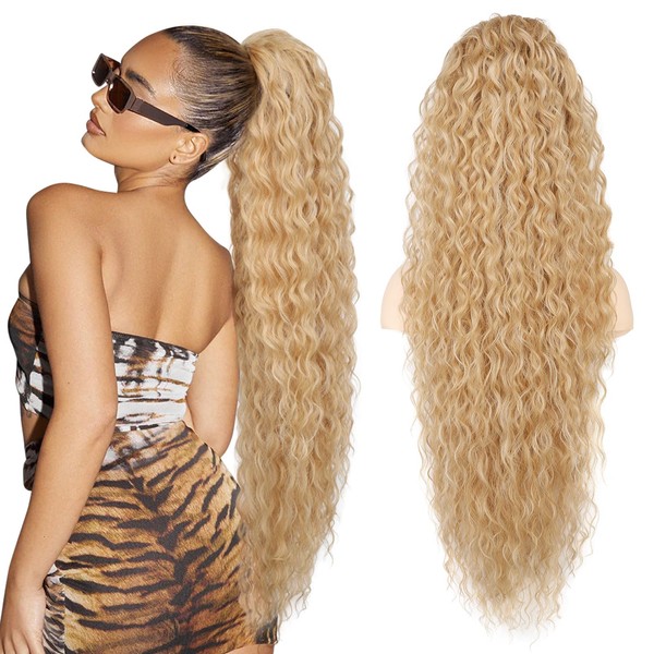 Ponytail Extension, SEIKEA 36" Long Lightweight Full Natural Curly Drawstring