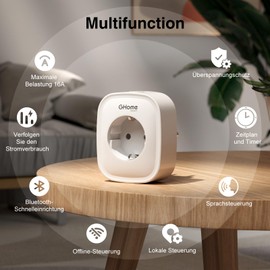 GHome Smart Steckdose mit Strommessung, 16A Wlan Steckdose kompatibel mit Alexa/Google Home, App Fernbedienung, Sprachsteuerung, Zeitplan und Timer, NUR auf 2.4 GHz WiFi