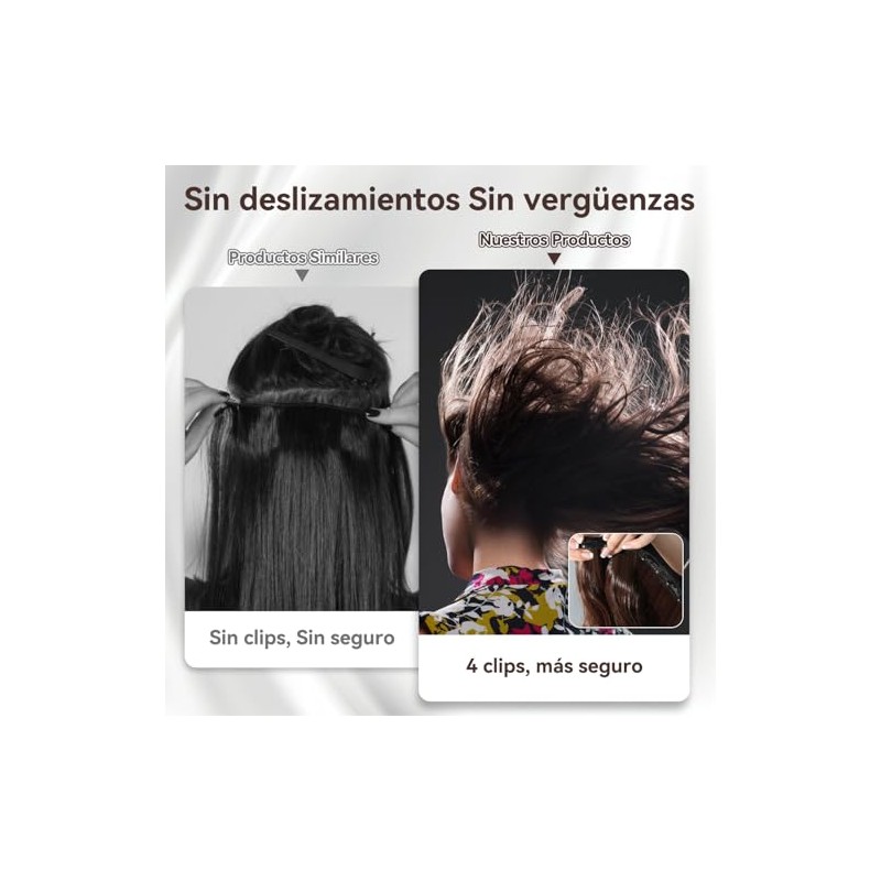 Extensiones de Cabello con Clip, Invisible Onduladas, 6 piezas, Ajustable