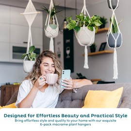 Nook Theory 4-Pack Macrame Plant Hangers with 8 Hooks - Hanging Planters for Indoor Plants, Boho Macrame Hangers Indoor Outdoor, Decorative Plant Hanger Indoor (Caramel)