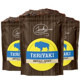 Jerky.com Exotic Teriyaki Buffalo Jerky - Wild Game Meat Snacks, Exotic Snacks, High-Protein, All-Natural, No Added Preservatives - Healthy Snacks for Adults - 1.75 oz. (Pack of 3)