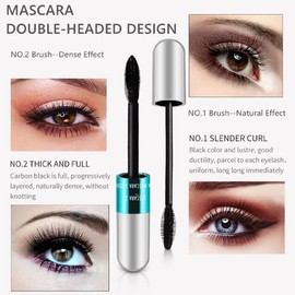 2 Pack Lash Cosmetics Mascara 5x Longer Lash Mascaras, 2 in 1 Black Mascara Waterproof Volume and Length Eye Cosmetics, Long-Lasting Natural Liquid Ey