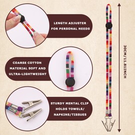 6 PCS Adjustable Napkin Holder Clips, Folk Style Adult Bib Clips with Length Adjuster and Metal Clasps for Dining and Dental Use