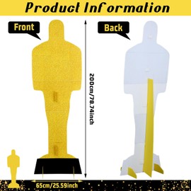 Cinnvoice 2 Pcs 6.56ft Large Gold Movie Statue Cardboard Golden Award Statue Plastic Cardboard Cutouts Standup Movie Props Waterproof PVC Standup Cutouts for Red Carpet Party Outdoor Indoor Home Decor